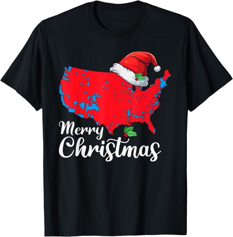 Merry Christmas Trump Patriotic USA Map 2024 Santa Hat Xmas T-Shirt