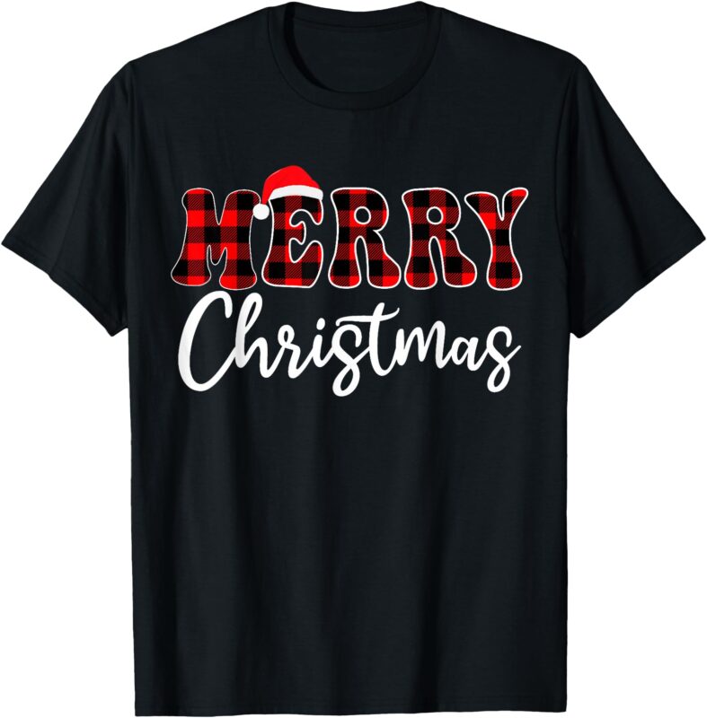 Merry Christmas With Black And Red Plaid Family Men Women T-Shirt