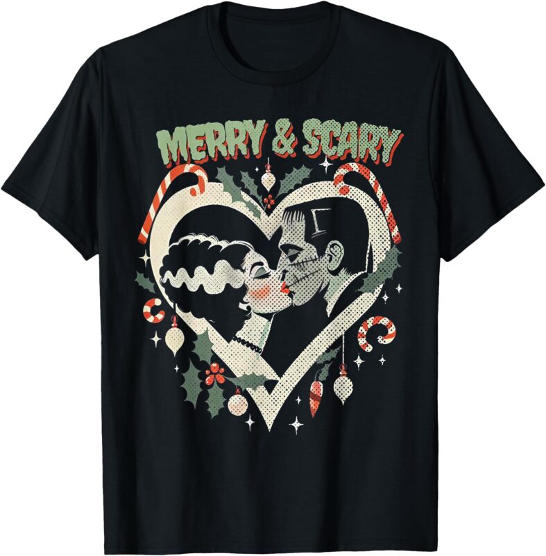 Merry & Scary Frankie & Liz Christmas T-Shirt