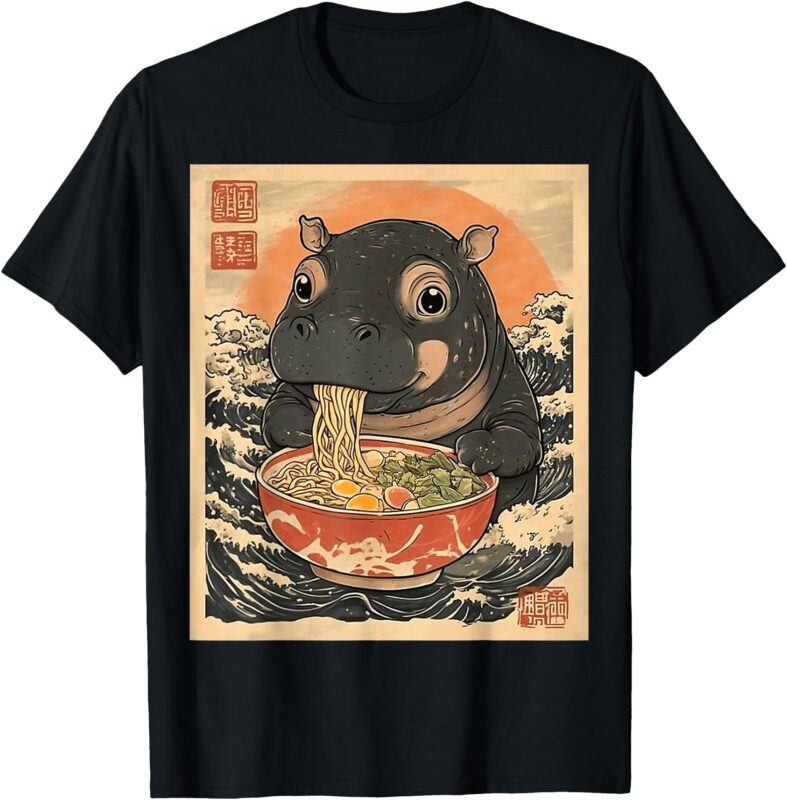 Moo Deng Hippo Eat Ramen For Japanese Style T-Shirt