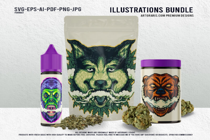 Animal Illustrations Collection Cannabis Inspired Bear and Monkey Designs