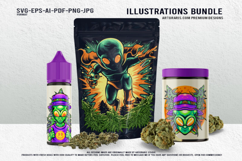 Futuristic Alien Weed Graphics Psychedelic Illustration Pack