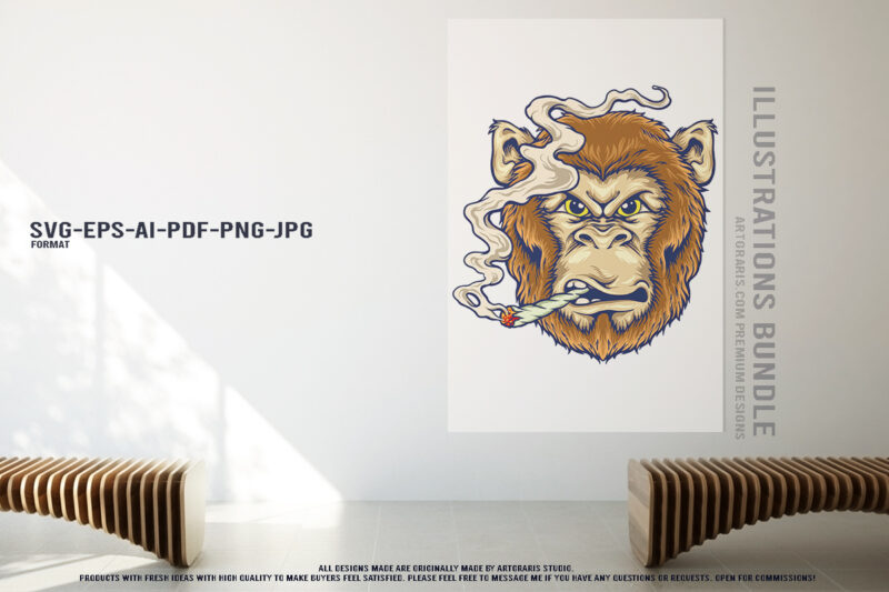 Animal Illustrations Collection Cannabis Inspired Bear and Monkey Designs
