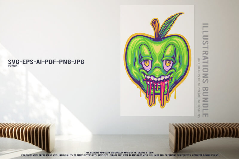 Groovy Ganja Garden Psychedelic Collection of Fruit Bundle Illustration
