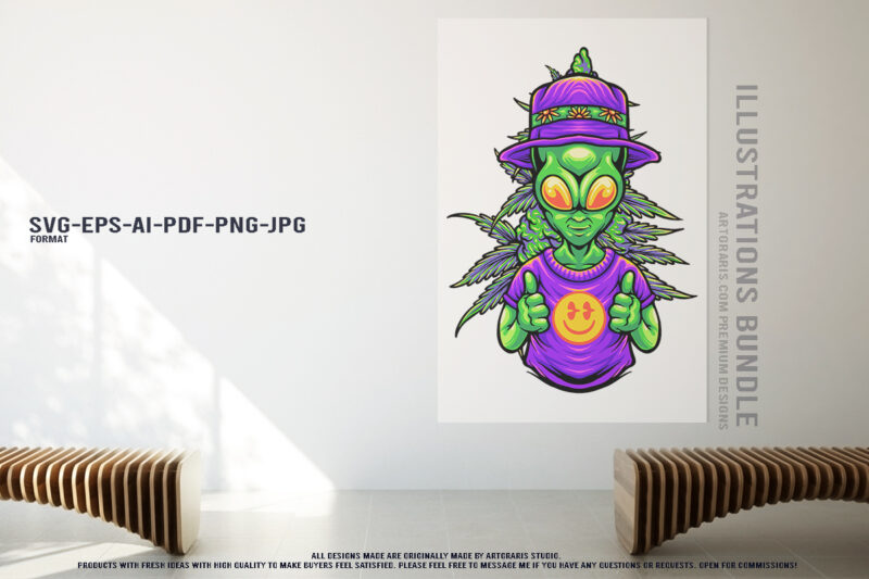 Futuristic Alien Weed Graphics Psychedelic Illustration Pack