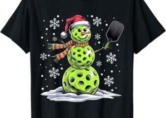 Pickleball Snowman Player Santa Hat Christmas Funny T-Shirt