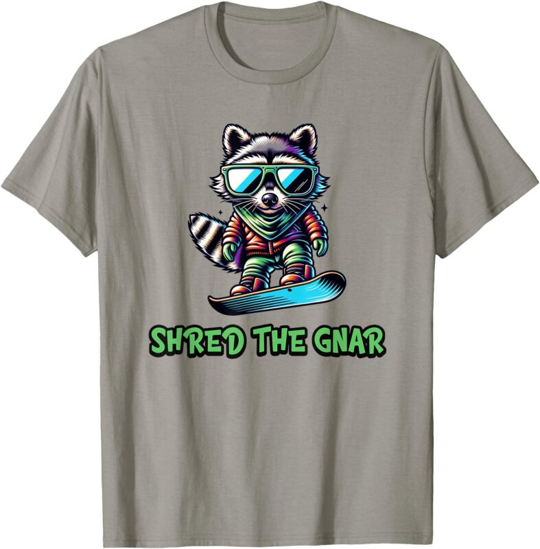 Raccoon Snowboarding Shred The Gnar Winter and Sports T-Shirt