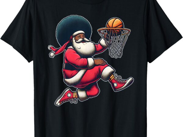 Retro christmas african american santa claus basketball dunk t-shirt