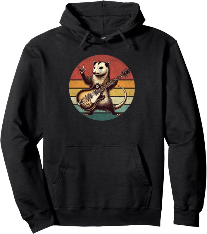 Retro Possum Rock Music Men Kids Women Funny Opossum Rock Pullover Hoodie