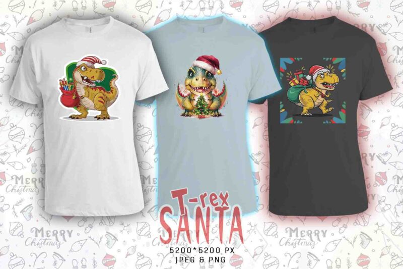 Christmas T-Rex Santa Claus t-shirt design bundle of 20 designs – download instantly T-Shirt Alert Embrace Your Retro Vintage Bundle