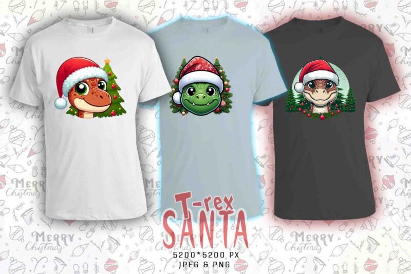 Christmas Santa Rex t-shirt design bundle of 20 designs – download instantly Retro Vintage T-shirt Illustration Clipart Bundle