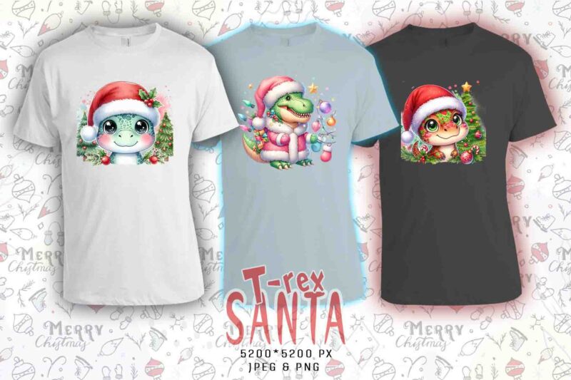 20 Retro Christmas T-Rex Santa Claus t-shirt design bundle