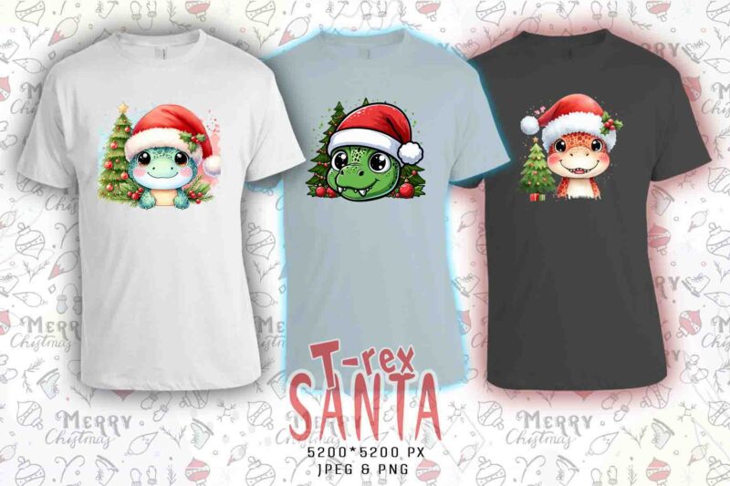 Retro Christmas T-Rex Santa Claus t-shirt design bundle of 20 designs