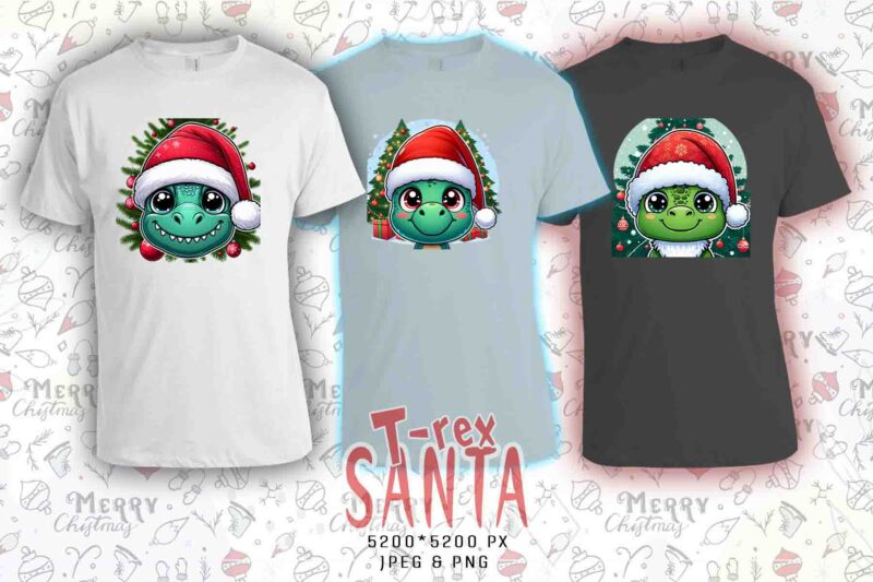 Christmas Santa Rex t-shirt design bundle of 20 designs – download instantly Retro Vintage T-shirt Illustration Clipart Bundle