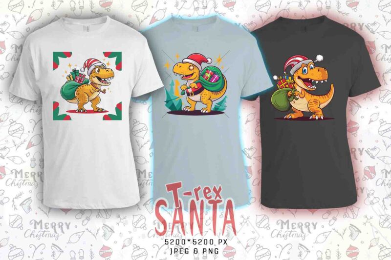 Christmas T-Rex Santa Claus t-shirt design bundle of 20 designs – download instantly T-Shirt Alert Embrace Your Retro Vintage Bundle