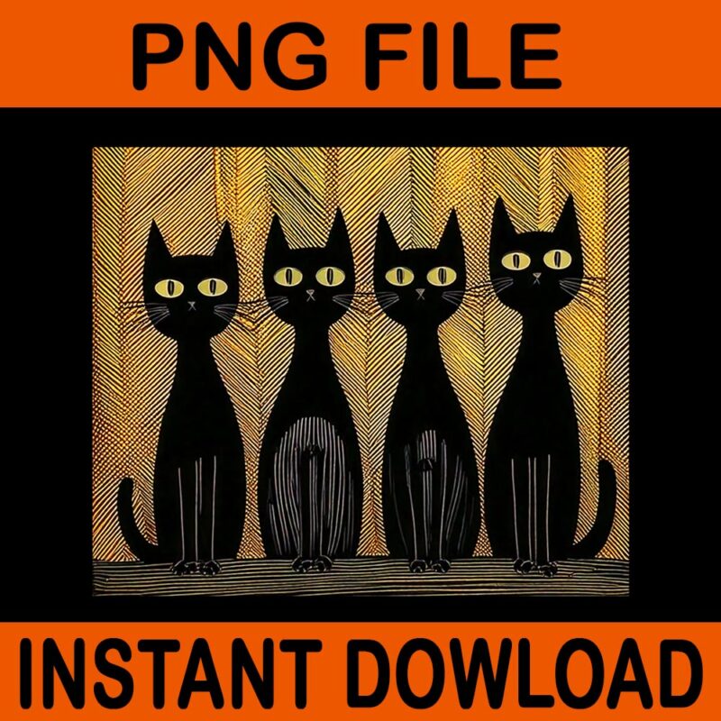 Retro Inspired Black Cats Against A Cool Wavy Pattern PNG