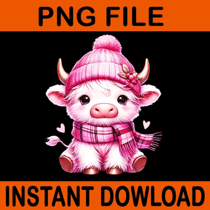 Cute Baby Highland Cow With Plaid Scarf Valentine Scottish PNG
