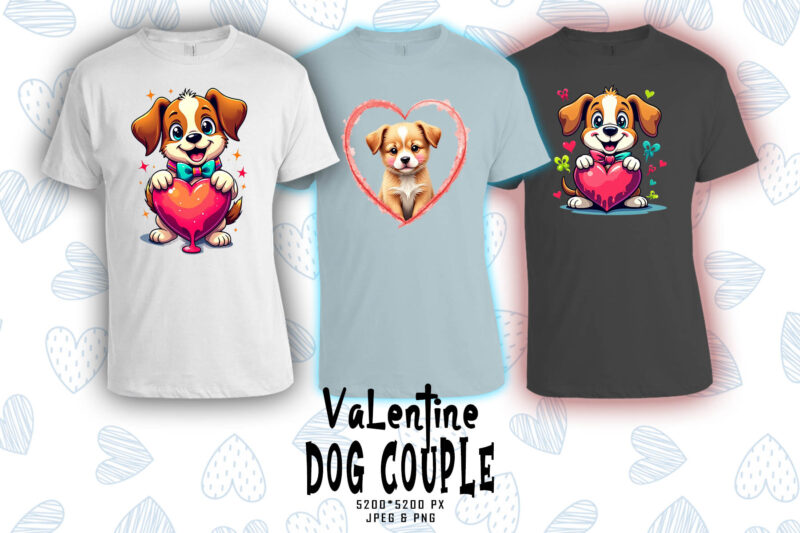 Colourful Valentines Day Dog Couple in Love t-shirt design bundle of 20 designs – download instantly Retro Vintage T-shirt Bundle