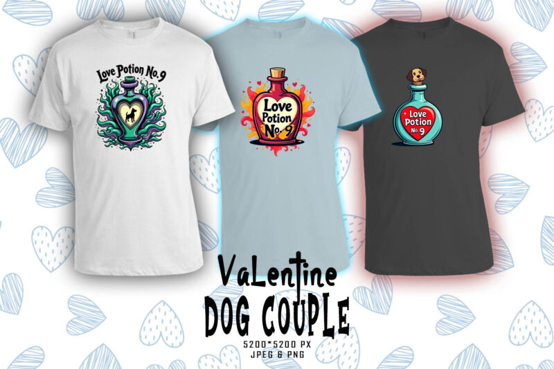 Funny Valentines Day Cute Dog Couple in Love t-shirt design bundle of 20 designs – download instantly
