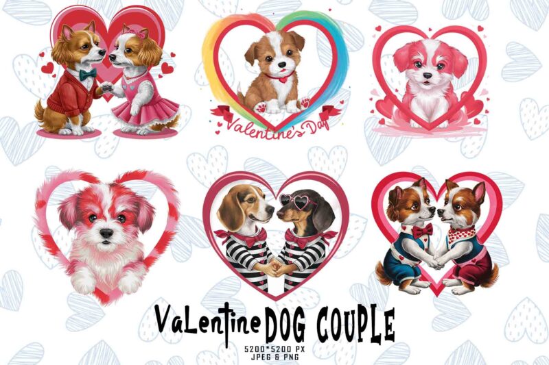 100 Retro Valentines Day Lovely Dog Couple in Love bestselling t-shirt design mega bundle
