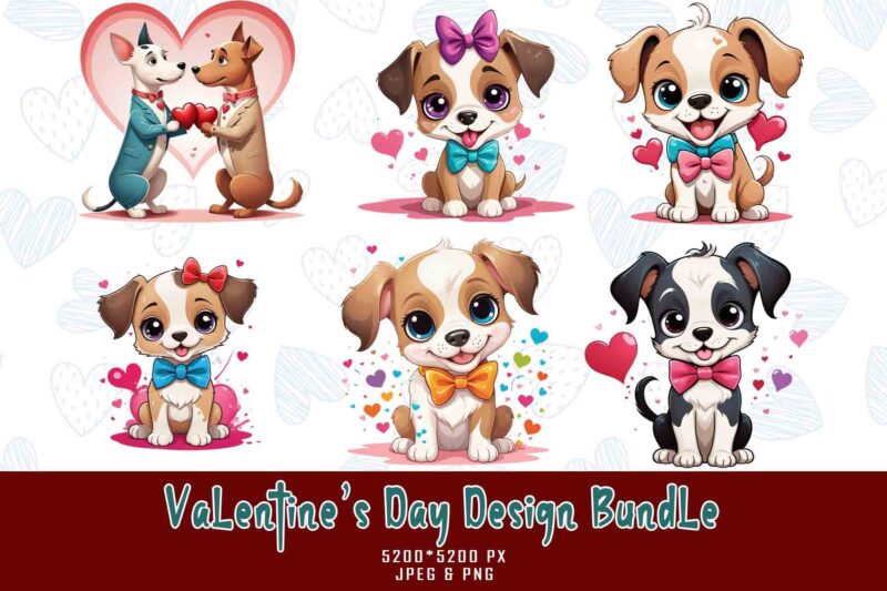 100 Retro Valentines Day Lovely Dog Couple in Love bestselling t-shirt design mega bundle