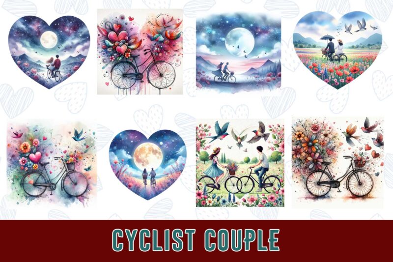 Funny Valentines Day Cute Couple on cycle in Love t-shirt design bundle of 20 designs – download instantly Retro Vintage Illustration Bundle