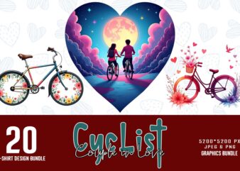 Colourful Valentines Day Cyclist Couple in Love t-shirt design bundle of 20 designs – download instantly Retro Vintage