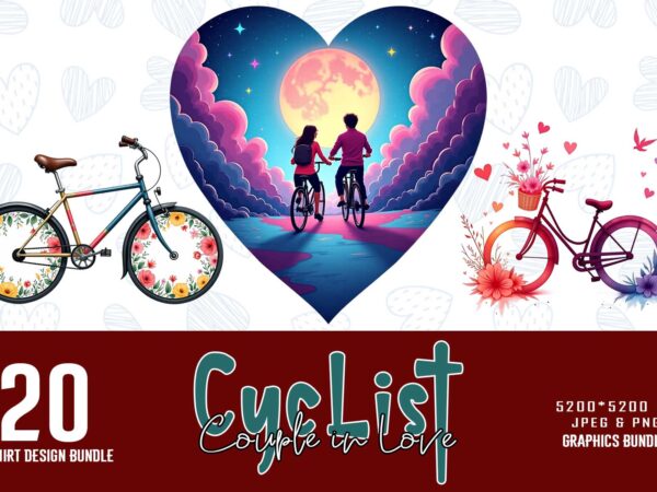 Colourful valentines day cyclist couple in love t-shirt design bundle of 20 designs – download instantly retro vintage Colourful valentines day cyclist couple in love t-shirt design bundle of 20 designs – download instantly retro vintage