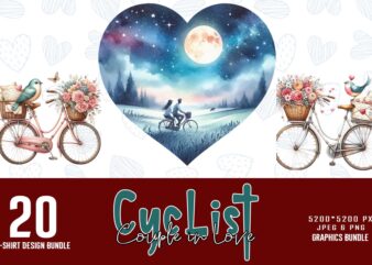 Trendy Valentines Day Cycling Couple in Love t-shirt design bundle of 20 png & jpeg designs – download instantly Retro Vintage T-shirt Bundl
