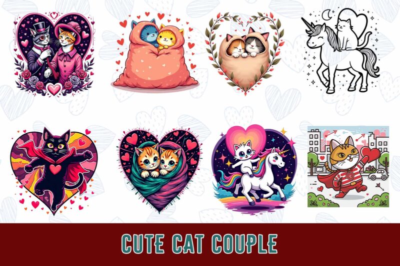 Popular Valentines Day Baby Cat in Love t-shirt design bundle of 20 designs – download instantly T-Shirt Bundle