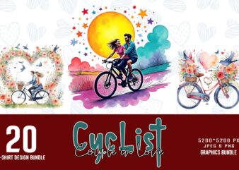 Funny Valentines Day Cute Couple on cycle in Love t-shirt design bundle of 20 designs – download instantly Retro Vintage Illustration Bundle