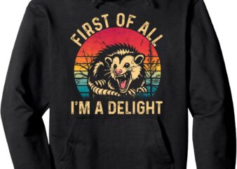 Vintage Retro First Of All I’m A Delight Angry Possum Pullover Hoodie t shirt vector art
