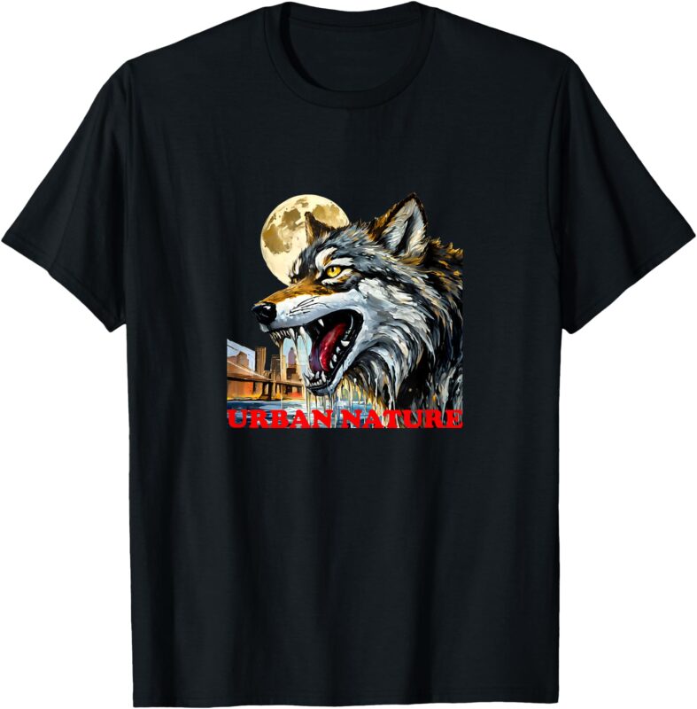 Wolf Growling King of New York City Urban Nature Cityscape T-Shirt