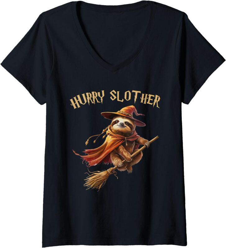 Womens Hurry Slother Parody Sloth Witch Sorcerer and Wizard V-Neck T-Shirt