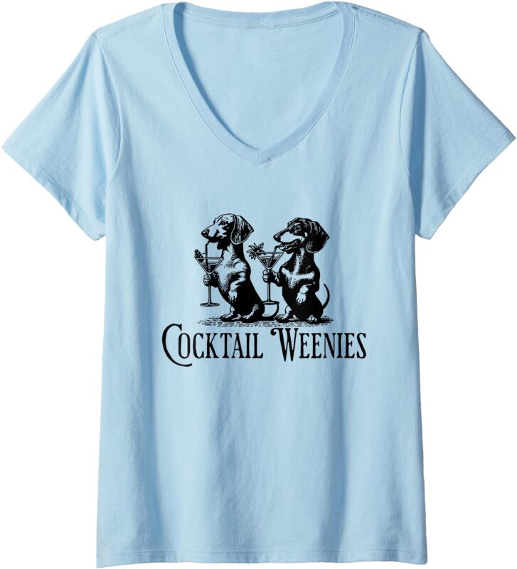 Womens Martini Cocktail Lover Dachshund Cocktail Weenies Dachshund V-Neck T-Shirt