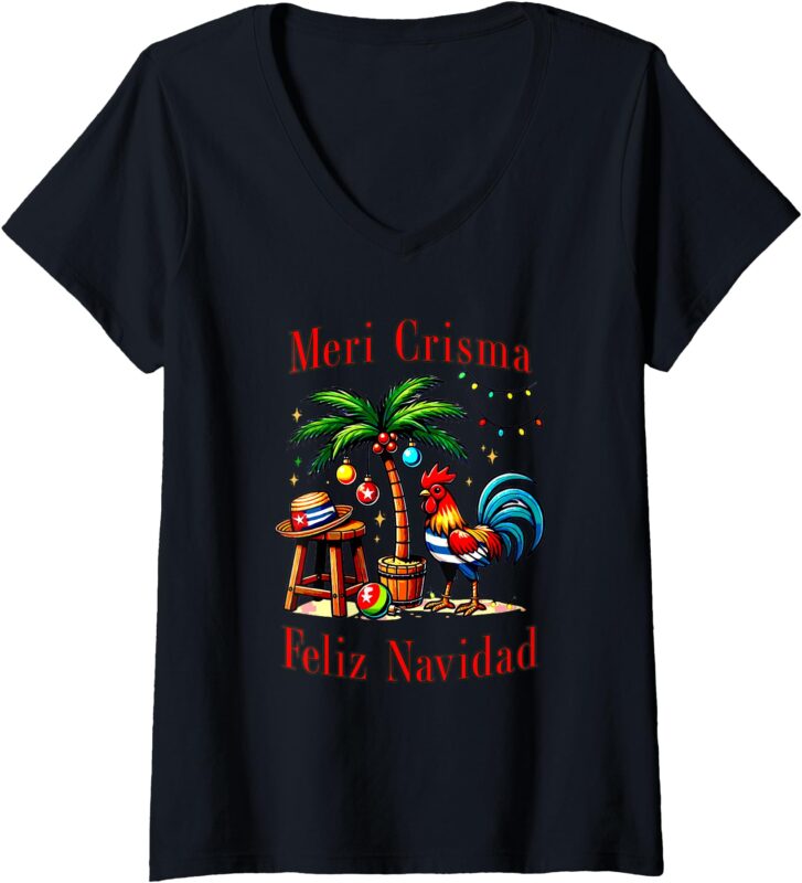 Womens Meri Crisma, Feliz Navidad V-Neck T-Shirt
