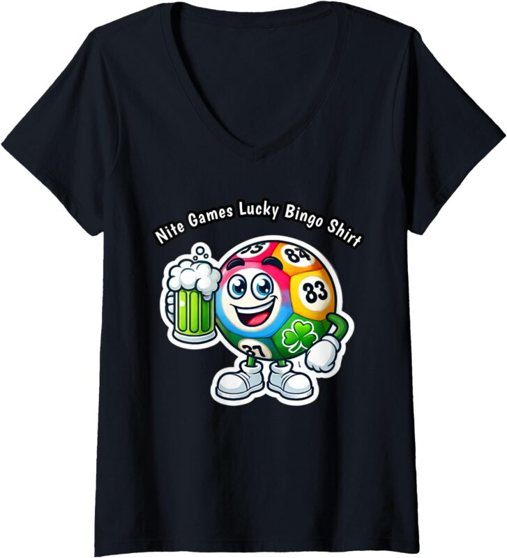 Womens Nite Games Lucky Bingo V-Neck T-Shirt