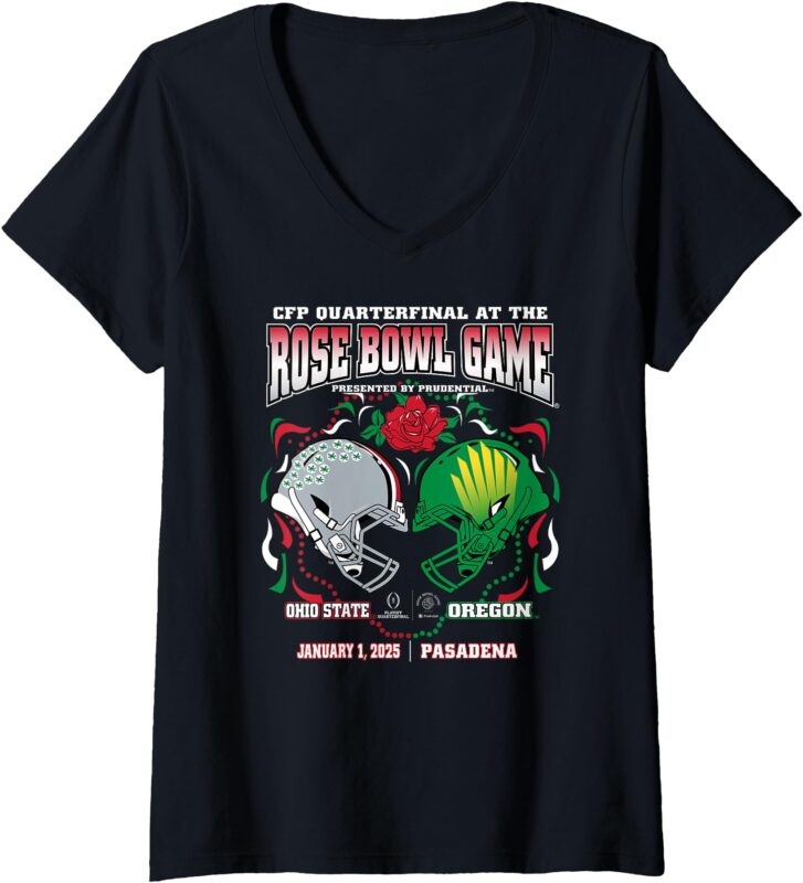 Womens Ohio State Buckeyes vs Oregon Ducks Rose Bowl 2024-25 CFP V-Neck T-Shirt