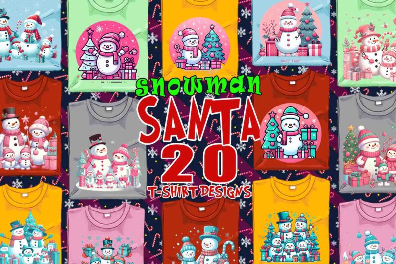 20 Funny Christmas Snowman Santa Claus t-shirt design Best Selling bundle