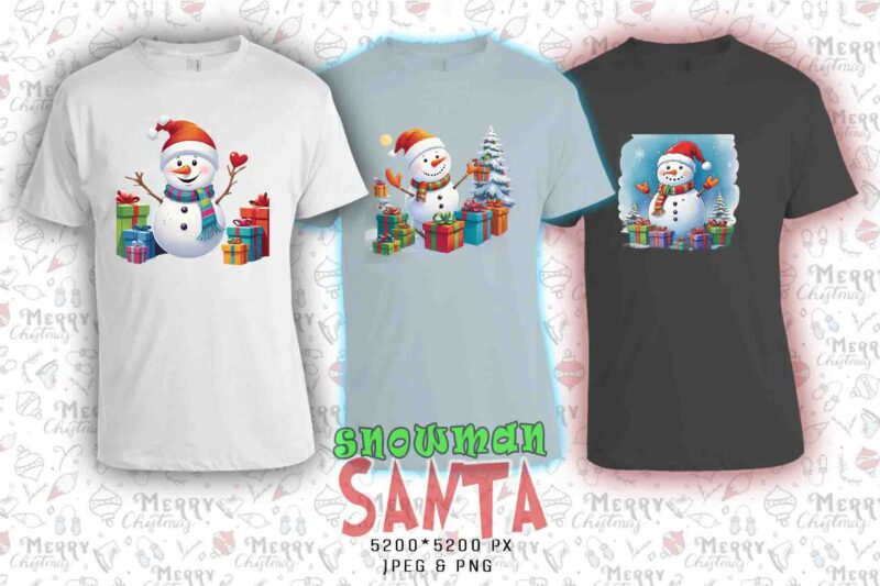 Trendy Christmas Snowman Santa Claus t-shirt design bundle of 20 png & jpeg designs – download instantly Retro Vintage T-shirt Design