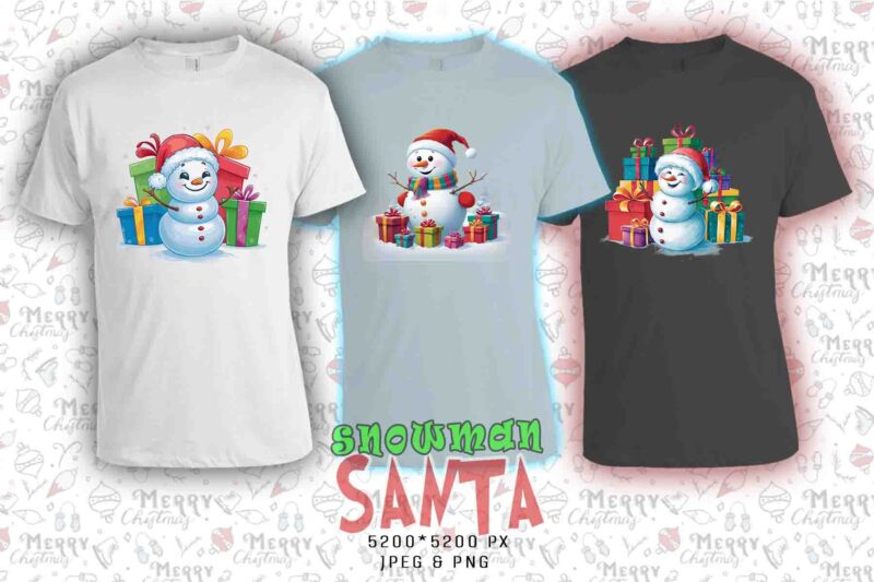Trendy Christmas Snowman Santa Claus t-shirt design bundle of 20 png & jpeg designs – download instantly Retro Vintage T-shirt Design