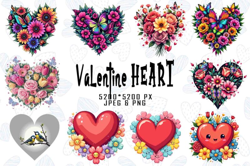 Retro Valentines Day Lovely Heart t-shirt design bundle of 20 designs – download instantly Retro Vintage T-shirt