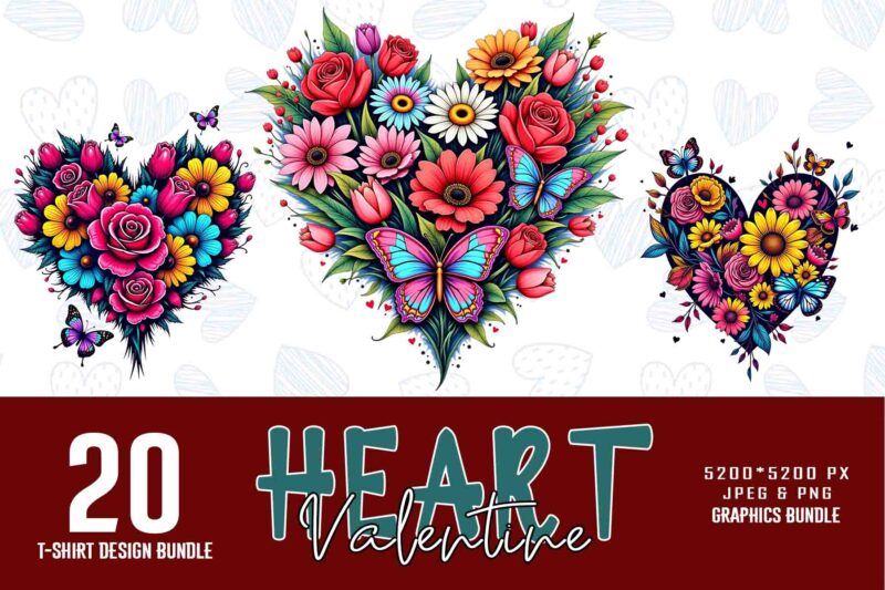 Retro Valentines Day Lovely Heart t-shirt design bundle of 20 designs – download instantly Retro Vintage T-shirt