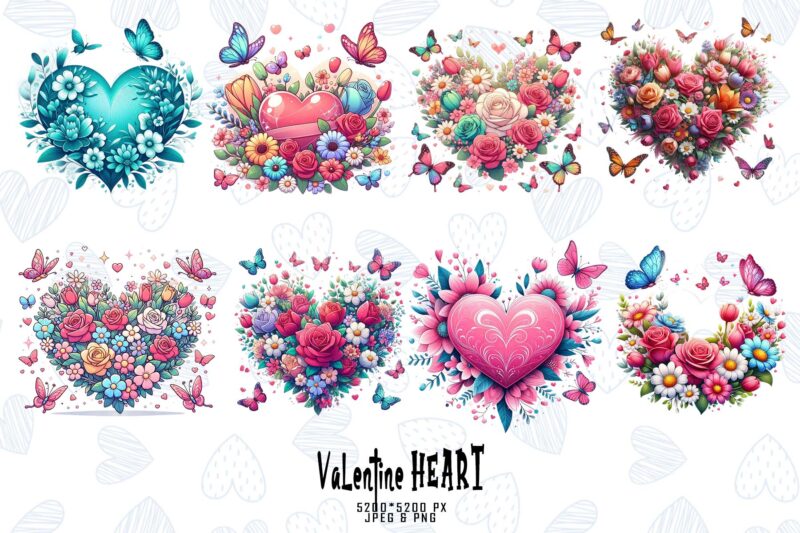 20 Colourful Valentines Day Heart Love t-shirt design bundle