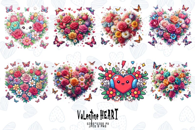 20 Colourful Valentines Day Heart Love t-shirt design bundle