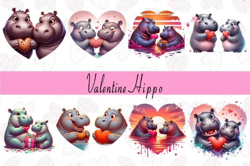 Popular Valentines Day Hippo in Love Shape t-shirt design bundle of 100 designs – download instantly mega bundle