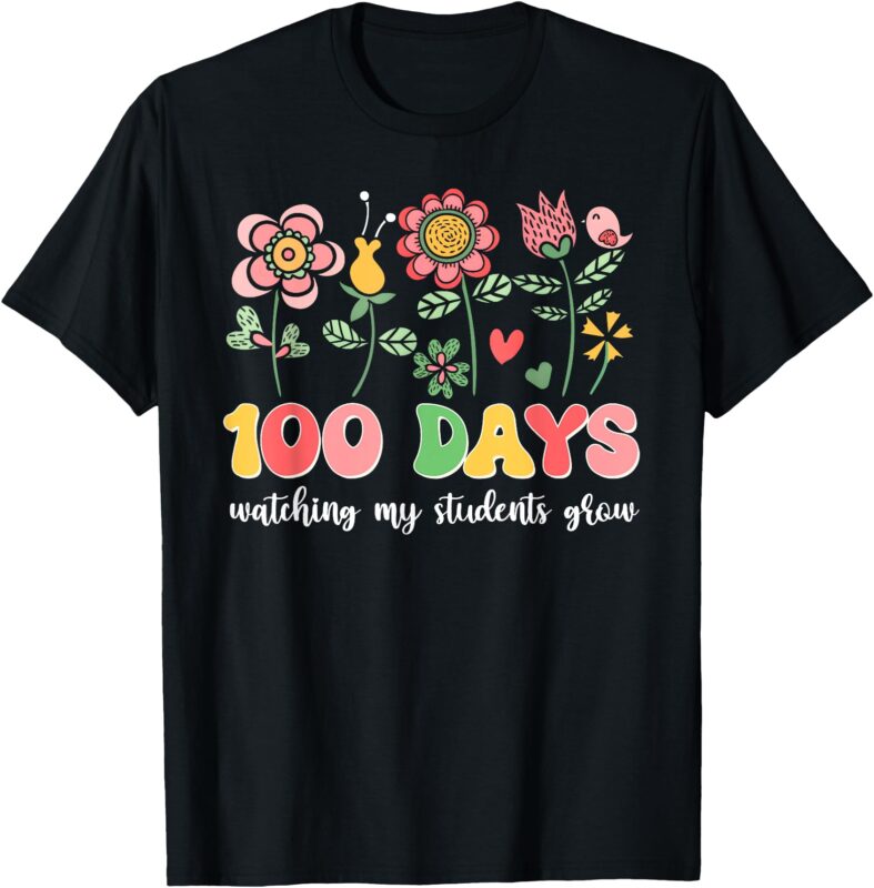 100 Days Growing Boho Flowers Teacher 100th Day of School T-Shirt