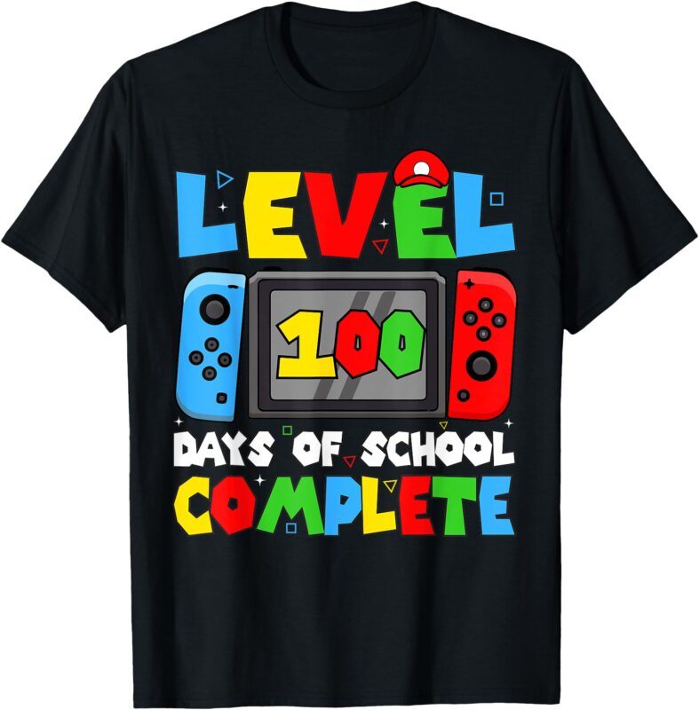 100 Days Of School Boys Gamer Level Complete Video Games T-Shirt