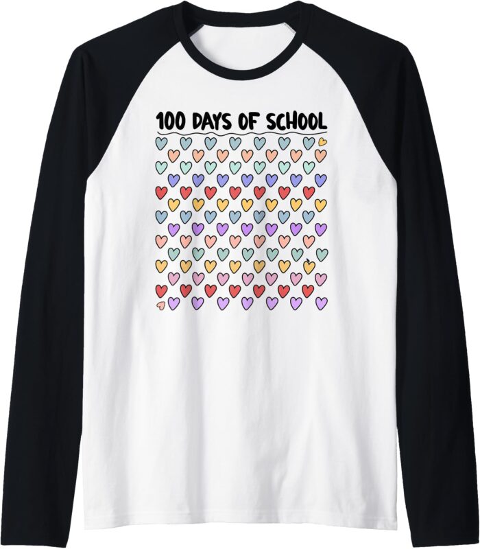 100 Days Of School Costume Girls Heart 100th Day of School Raglan Baseball Tee