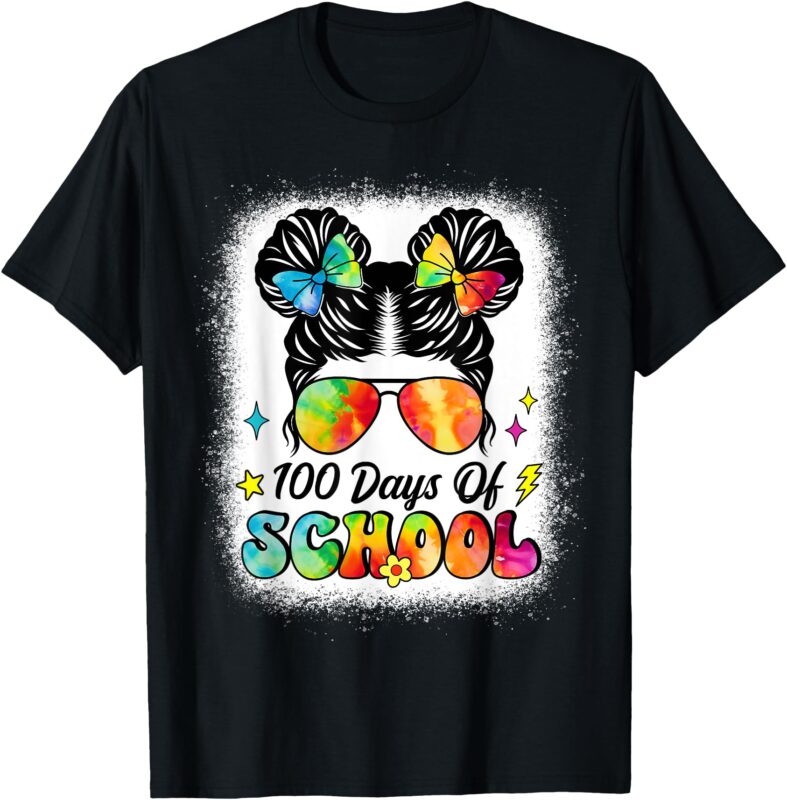 100 Days Of School Kids Messy Bun Girl 100th Day of School T-Shirt